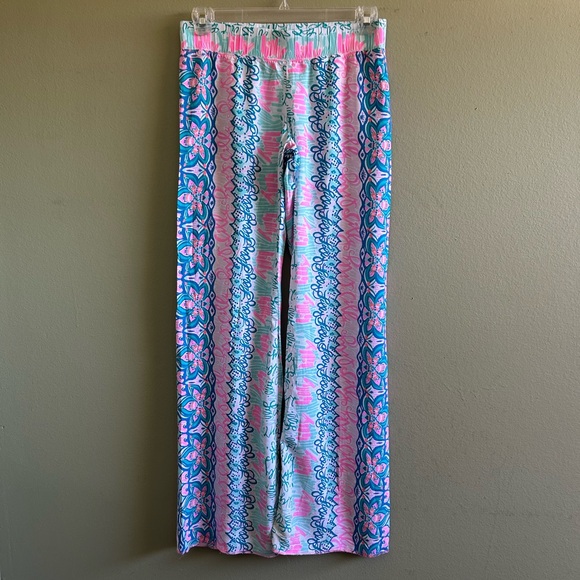 Lilly Pulitzer Vibrant Pink and Blue Wide Leg Logo Detail Pants Sz S - Picture 7 of 10